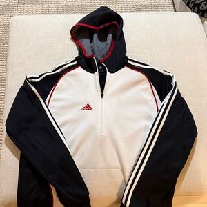 Adidas Black and White Half-Zip Hoodie with Red Trim